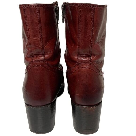 Frye Campus Short Heeled Boots Leather Western Square Toe Size 8.5 Burgundy - Picture 6 of 9